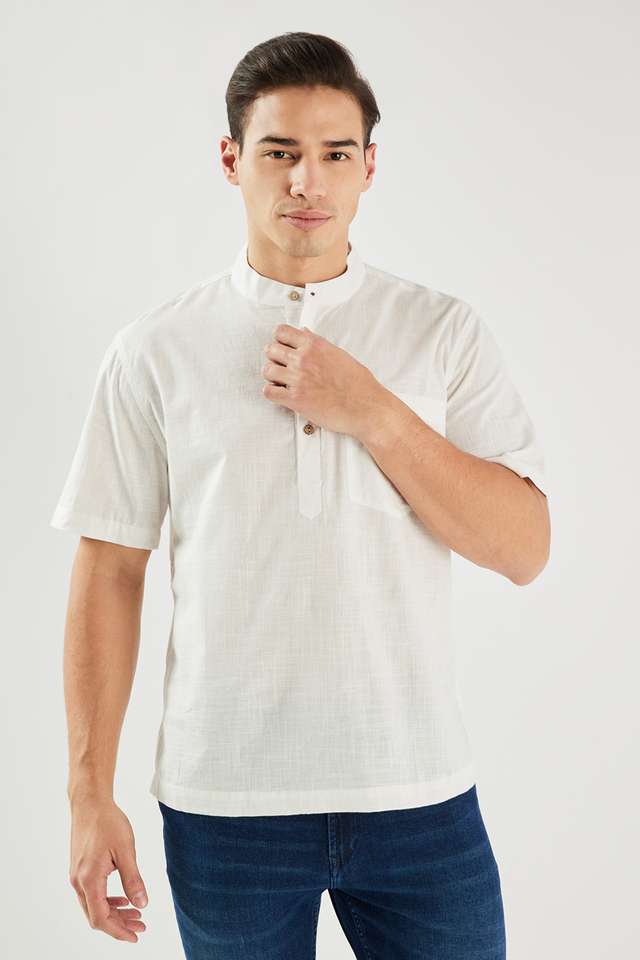 Solid-Cotton-Regular-Fit-Men-s-Short-Kurta