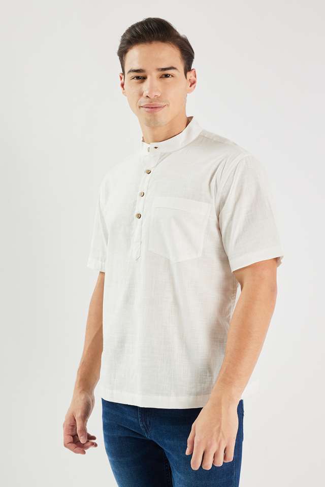 Solid-Cotton-Regular-Fit-Men-s-Short-Kurta