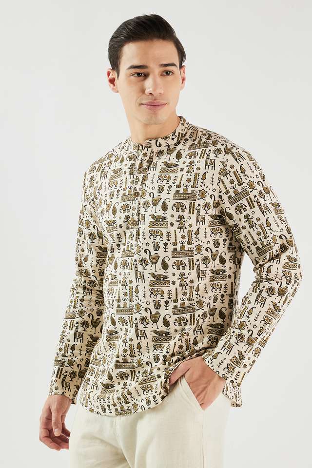 Printed-Cotton-Blend-Regular-Fit-Men-s-Short-Kurta