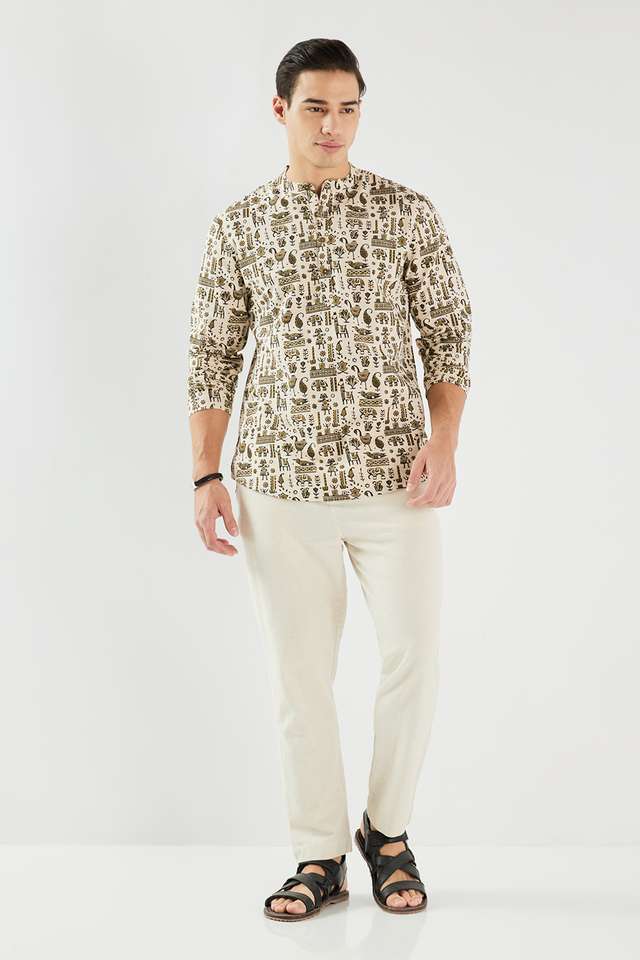 Printed-Cotton-Blend-Regular-Fit-Men-s-Short-Kurta
