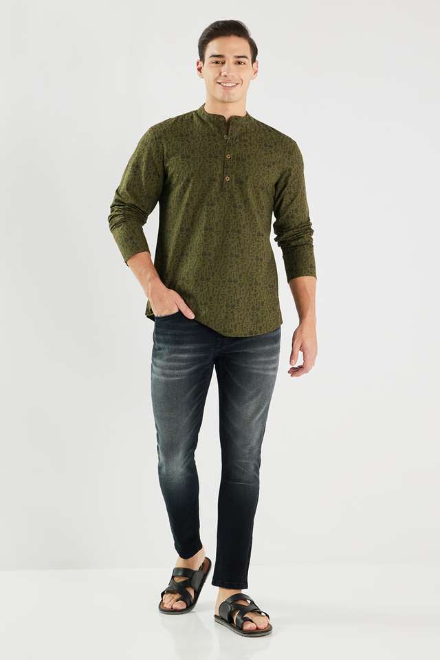 Printed-Cotton-Blend-Regular-Fit-Men-s-Short-Kurta