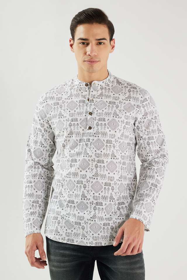 Printed-Cotton-Blend-Regular-Fit-Men-s-Short-Kurta