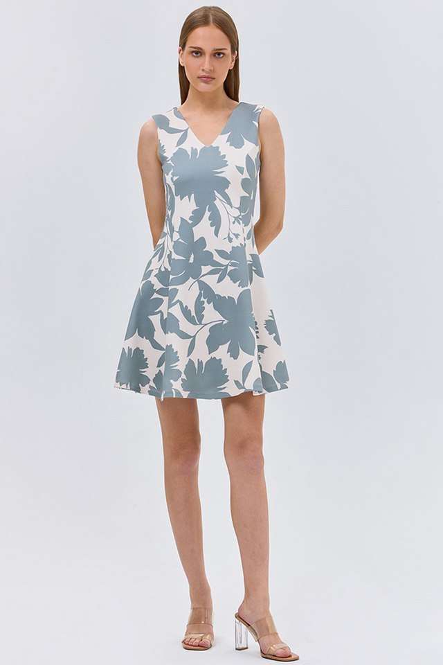 Floral-Polyester-V-Neck-Women-s-Mini-Dress