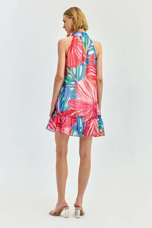 Floral-Polyester-Collared-Women-s-Mini-Dress