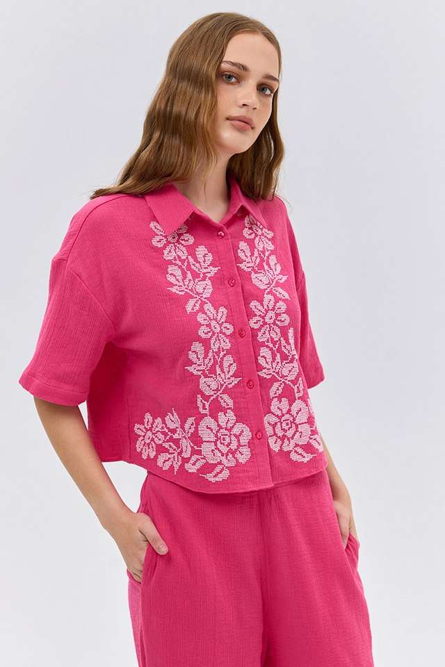 Buy Cover Story Pink Solid Cotton Regular Fit Women's Top