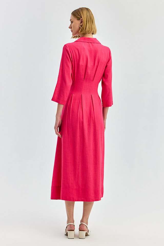 Solid-Viscose-Collared-Women-s-Midi-Dress