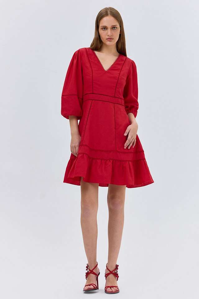 Solid-Cotton-V-Neck-Women-s-Mini-Dress