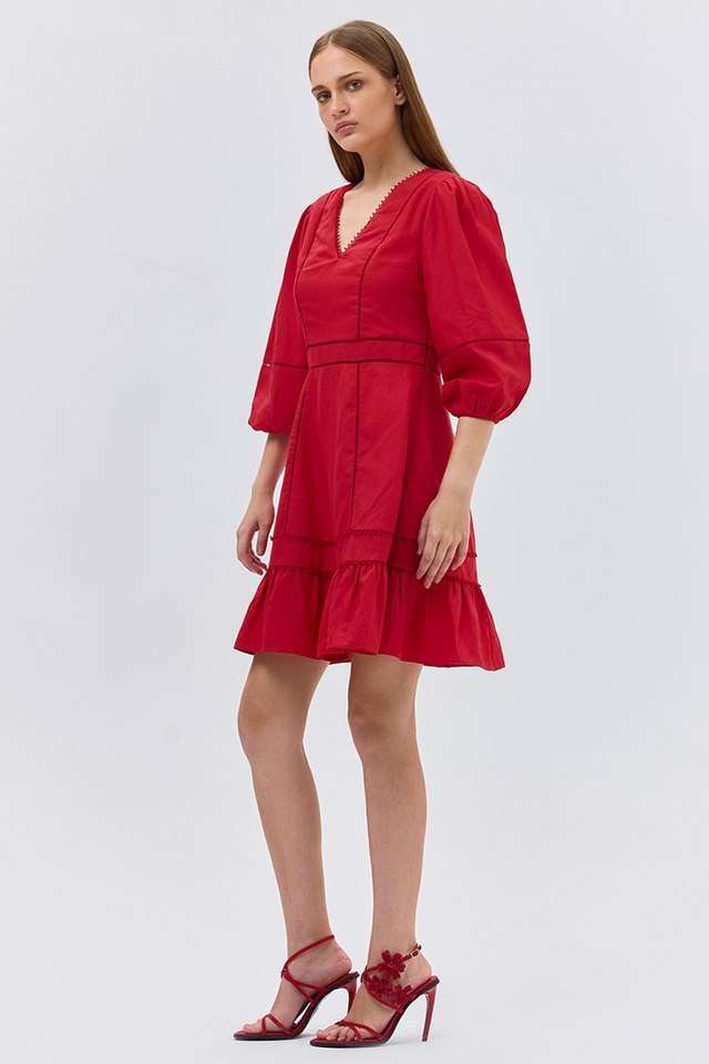 Solid-Cotton-V-Neck-Women-s-Mini-Dress