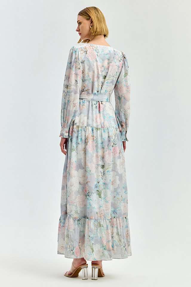 Floral-Polyester-V-Neck-Women-s-Maxi-Dress