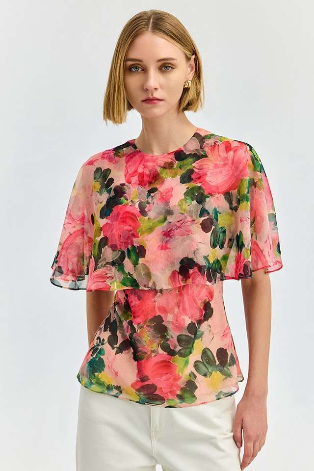 Floral-Polyester-Round-Neck-Women-s-Top