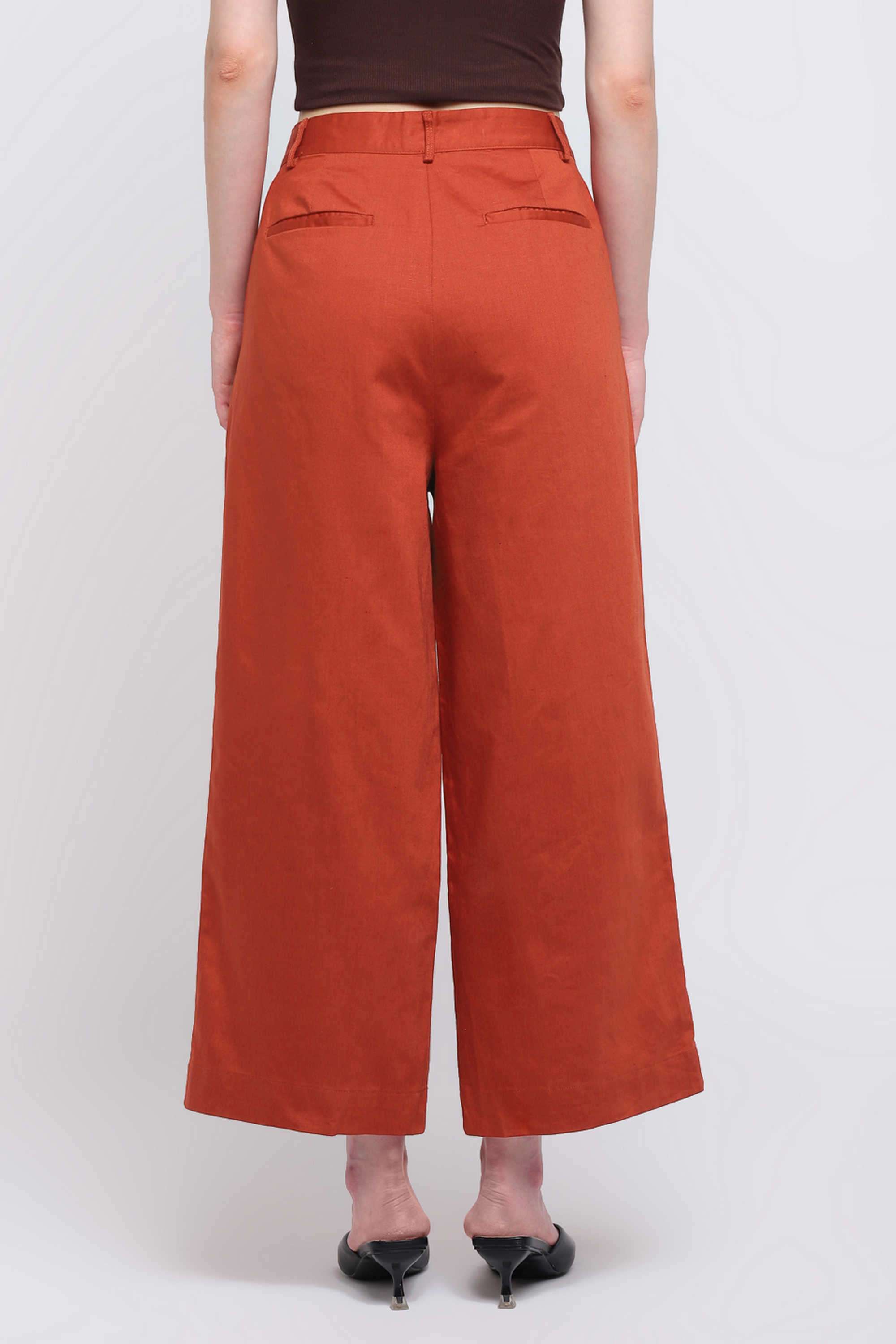 Solid-Blended-Fabric-Wide-Leg-Fit-Women-s-Trousers