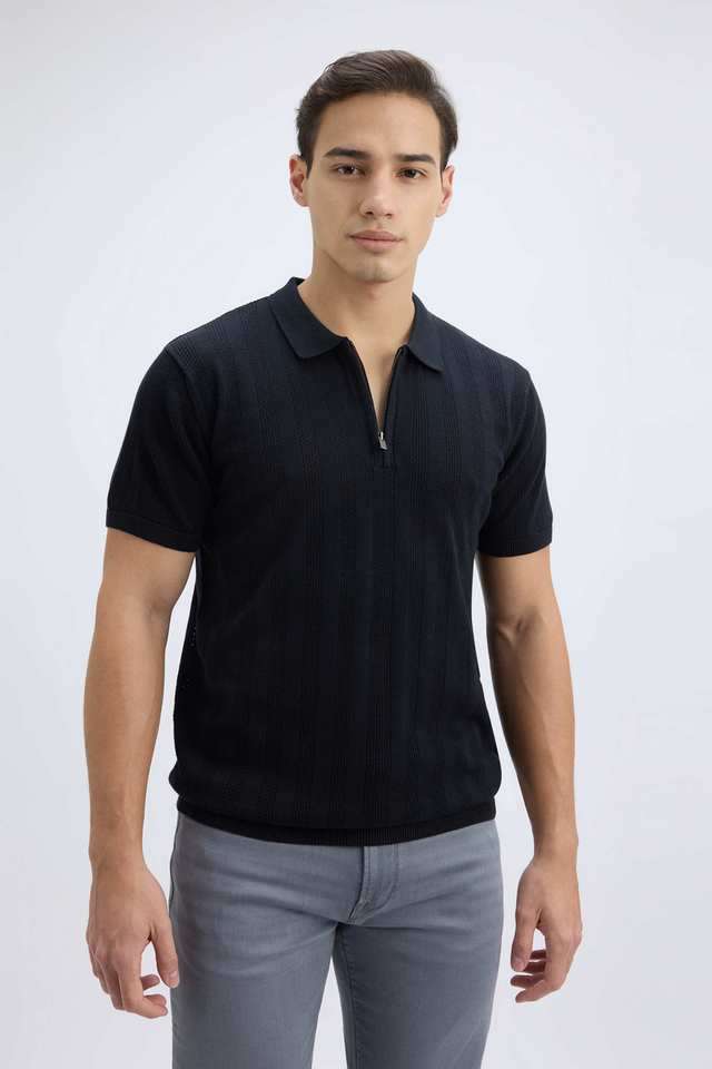 Textured-Cotton-Regular-Fit-Men-Polo-T-Shirt