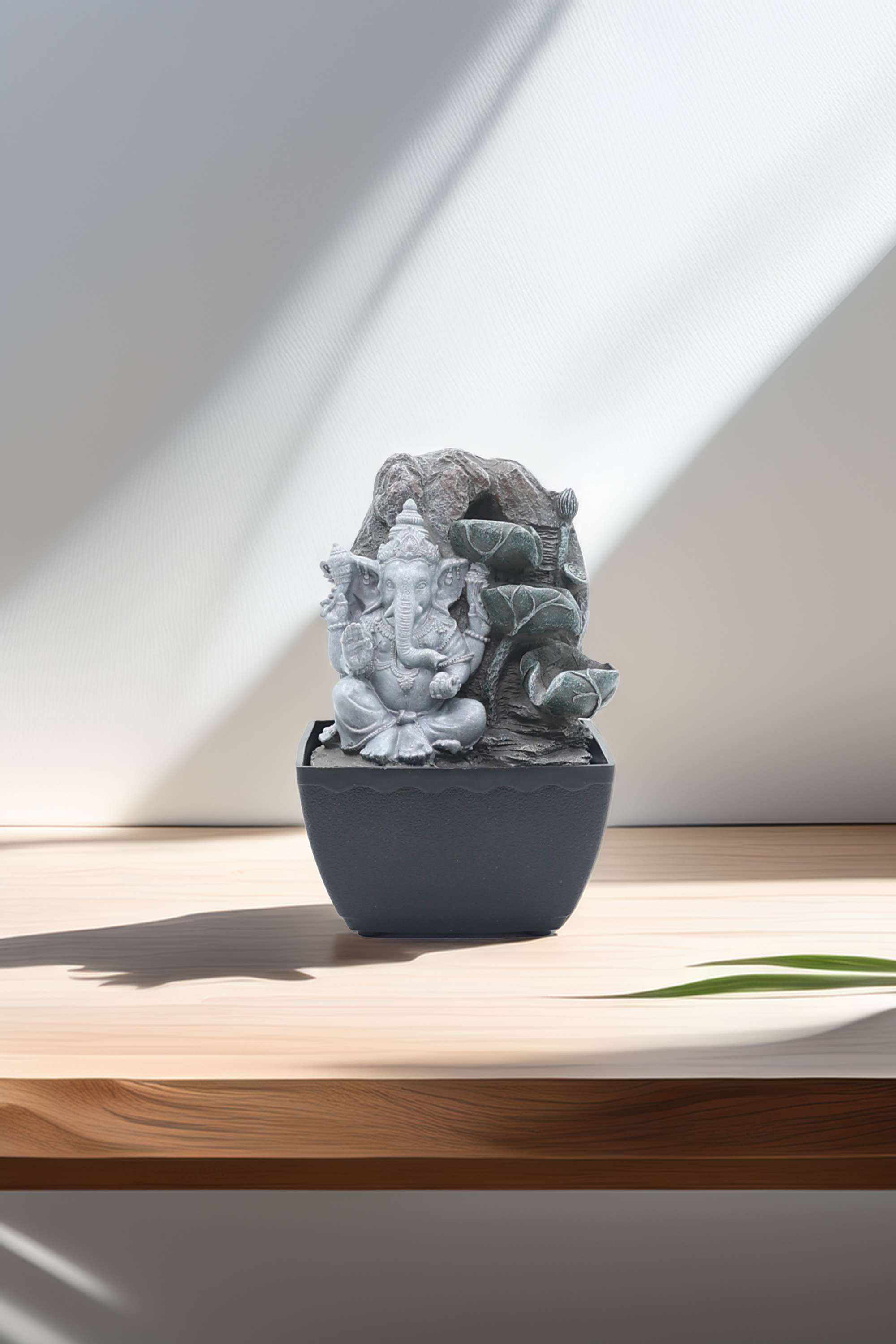 Aqua-Bliss-Mini-grey-ganesha-fountain-with-light-18CM