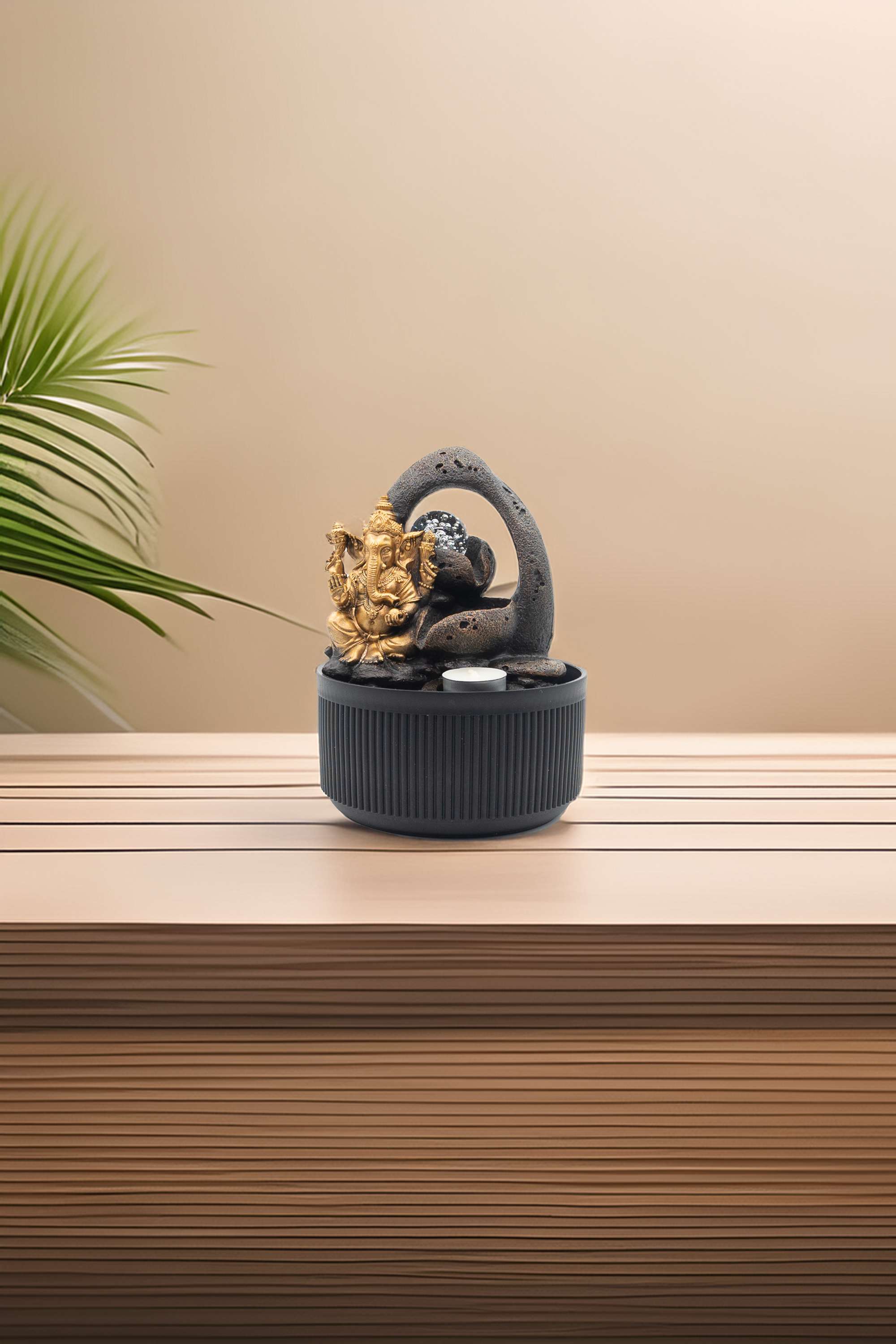 Aqua-Bliss-Mid-Gold-Ganesha-Fountain-With-Ball-&-Light-23-Cm