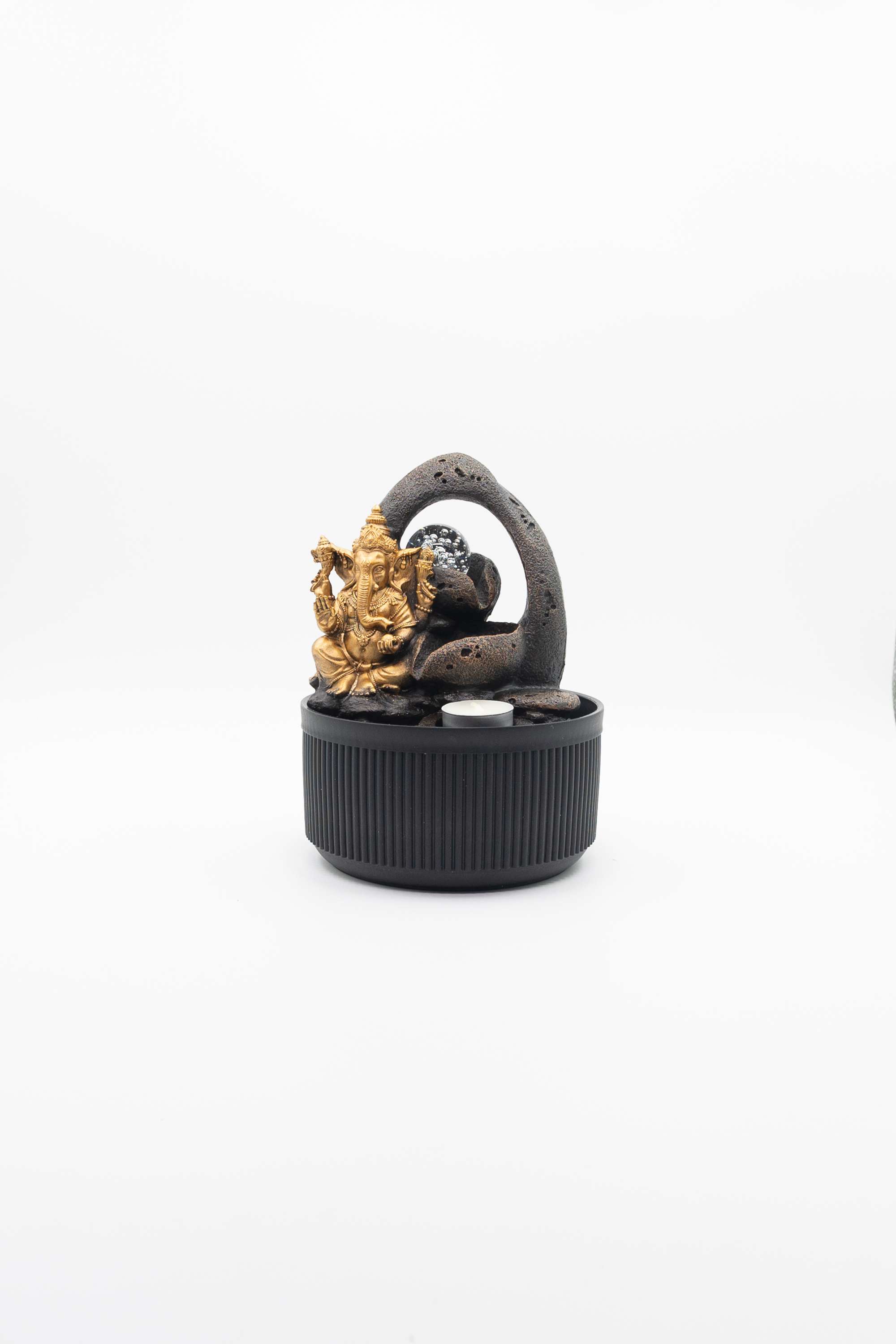 Aqua-Bliss-Mid-Gold-Ganesha-Fountain-With-Ball-&-Light-23-Cm
