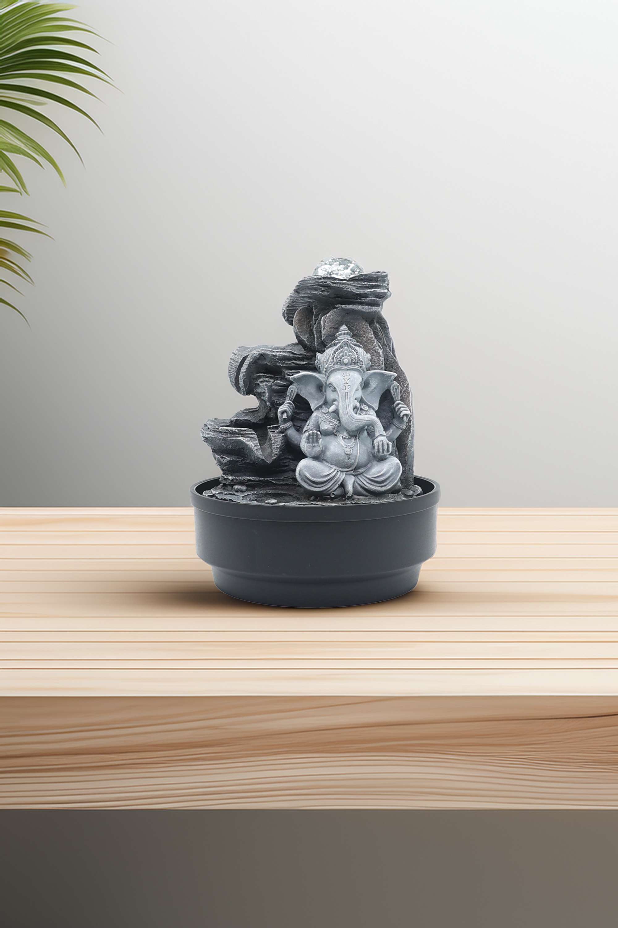 Aqua-Bliss-Mid-grey-ganesha-fountain-roling-ball-&-light-28CM