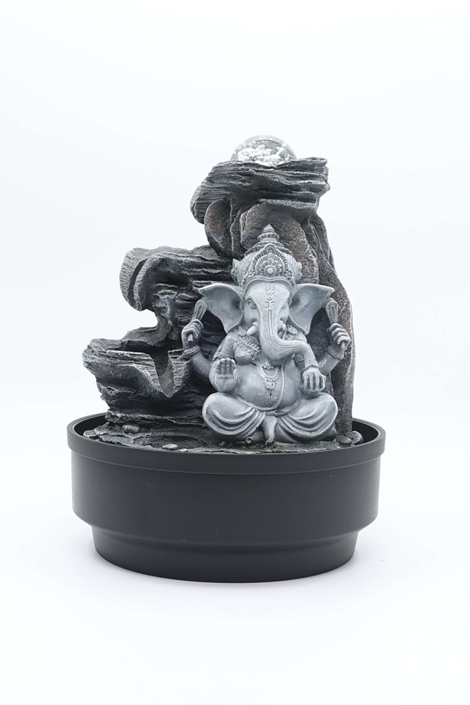 Aqua-Bliss-Mid-grey-ganesha-fountain-roling-ball-&-light-28CM