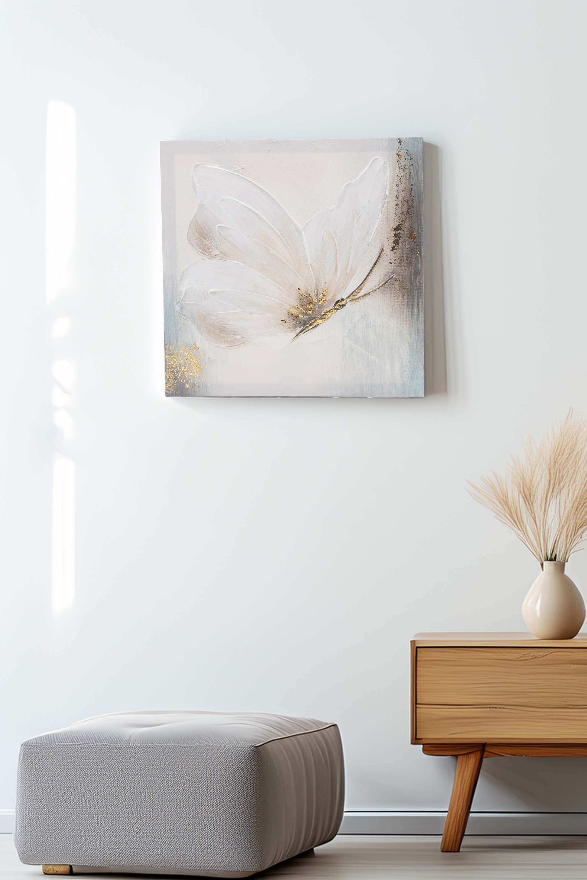 Edith-Butterfly-Canvas-Hand-Painting-White-30X30Cm