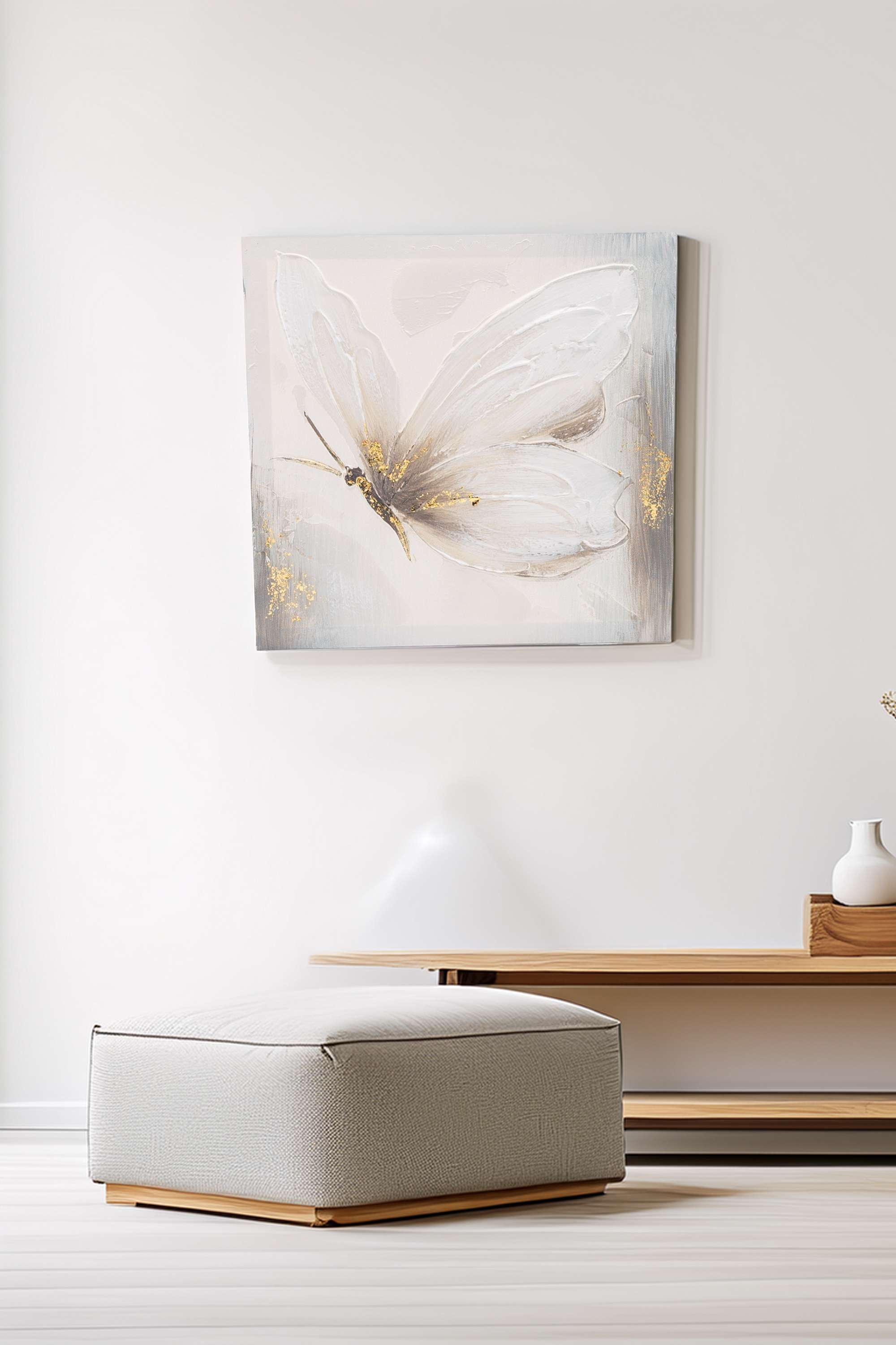 Edith-Butterfly-Canvas-Hand-Painting-White-30X30Cm