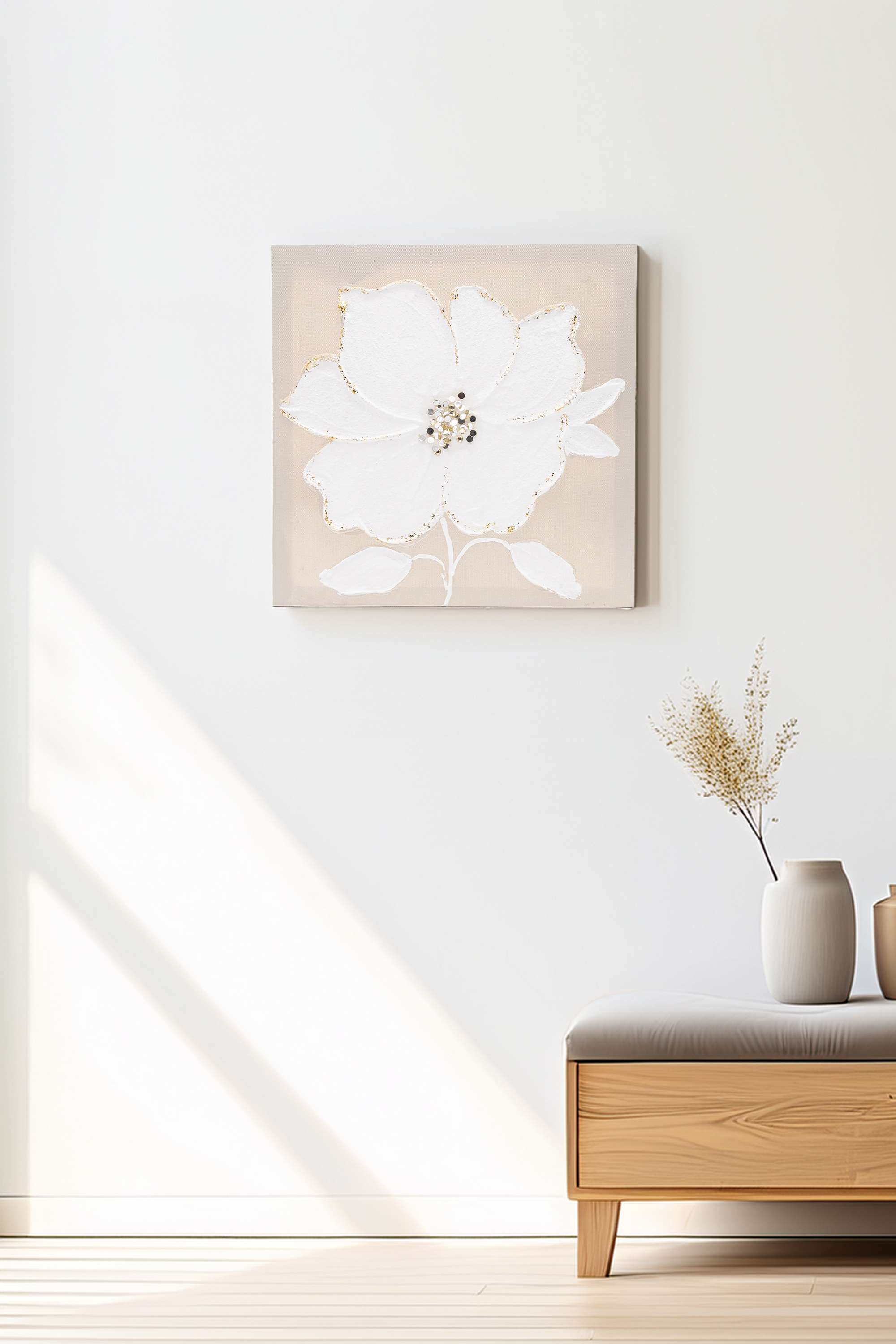 Edith-Floral-Canvas-Hand-Painting-Beig-30X30Cm