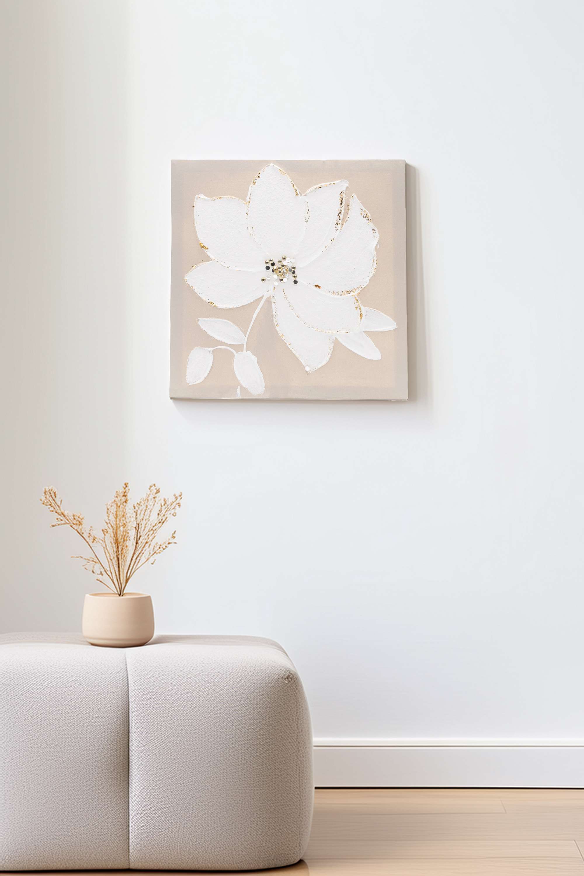 Edith-Floral-Canvas-Hand-Painting-Beig-30X30Cm