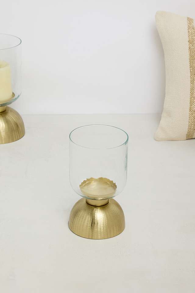 Treasures-Rib-Glass-Hurricane-Gold-30-Cm