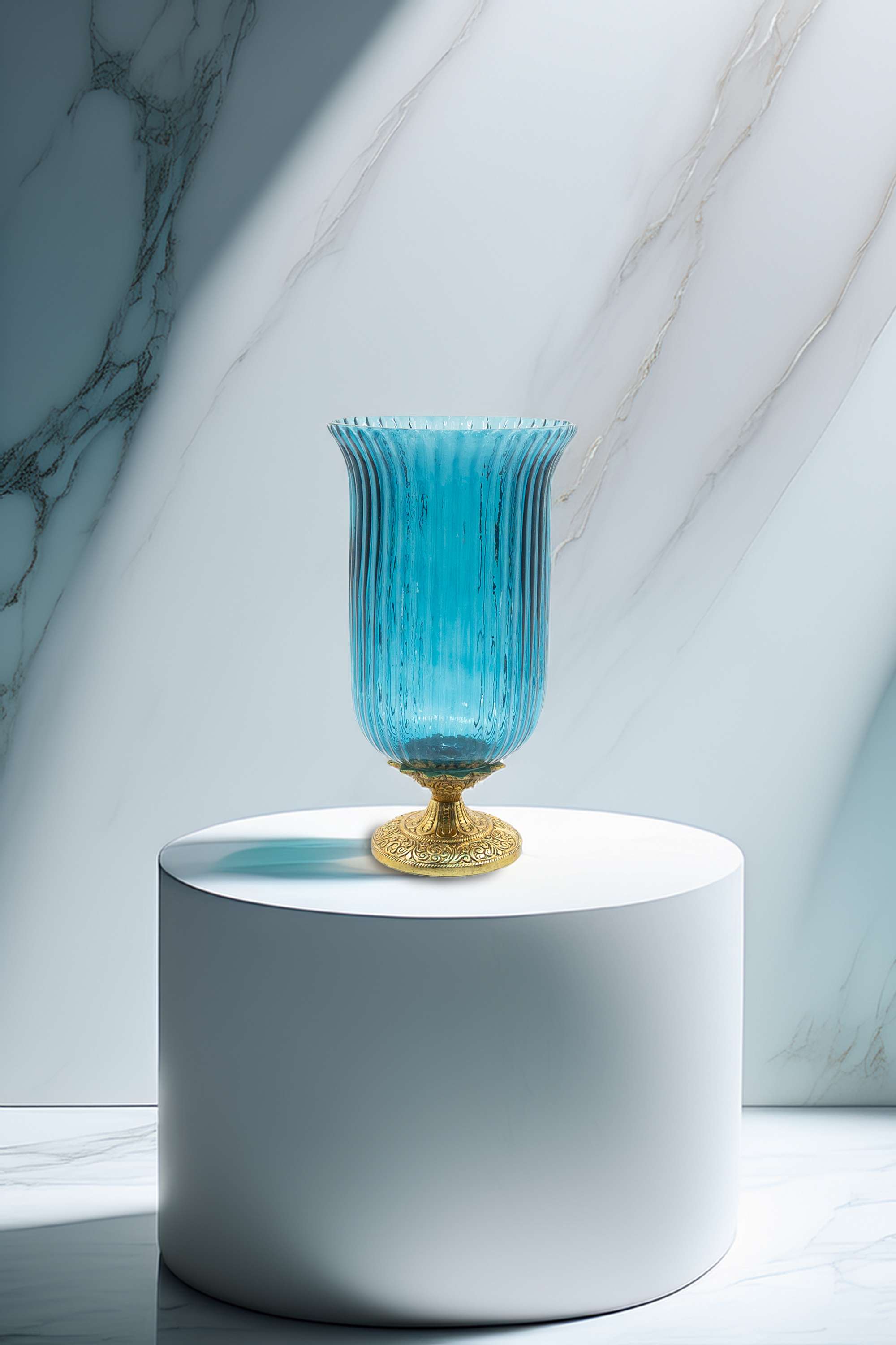 Global-Indian-Nora-Metal-Etched-Candle-Holder-Blue-30Cm