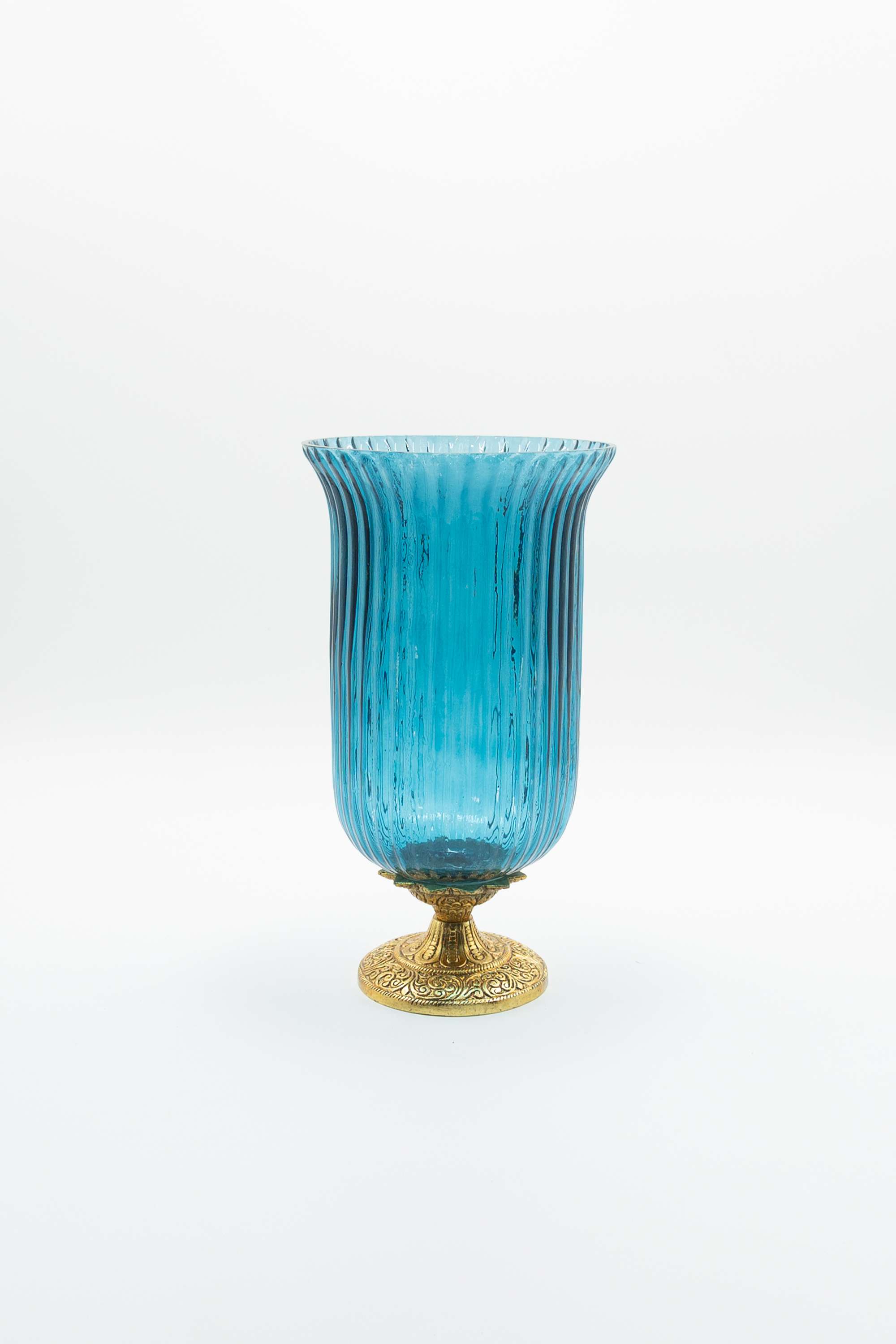 Global-Indian-Nora-Metal-Etched-Candle-Holder-Blue-30Cm