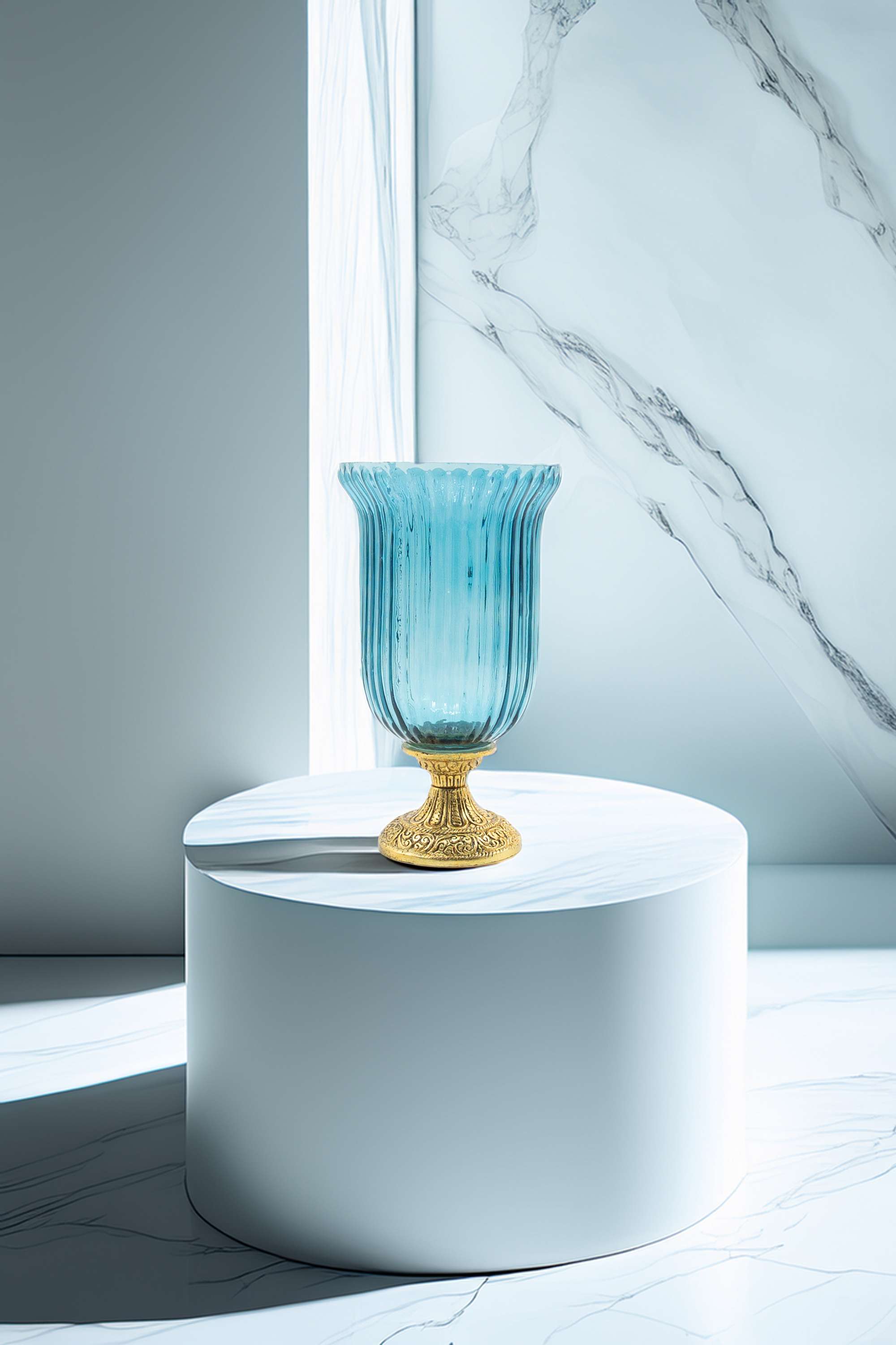 Global-Indian-Nora-Metal-Etched-Candle-Holder-Blue-20Cm