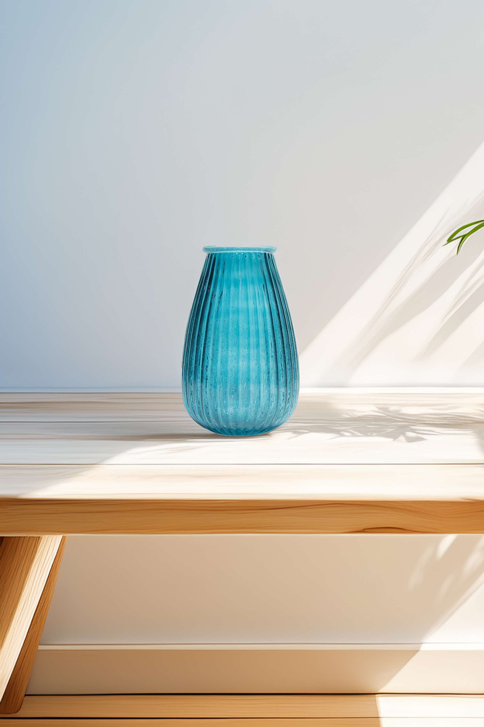 Global-Indian-Nora-Glass-Rib-Candle-Holder-Vase-Blue-30Cm