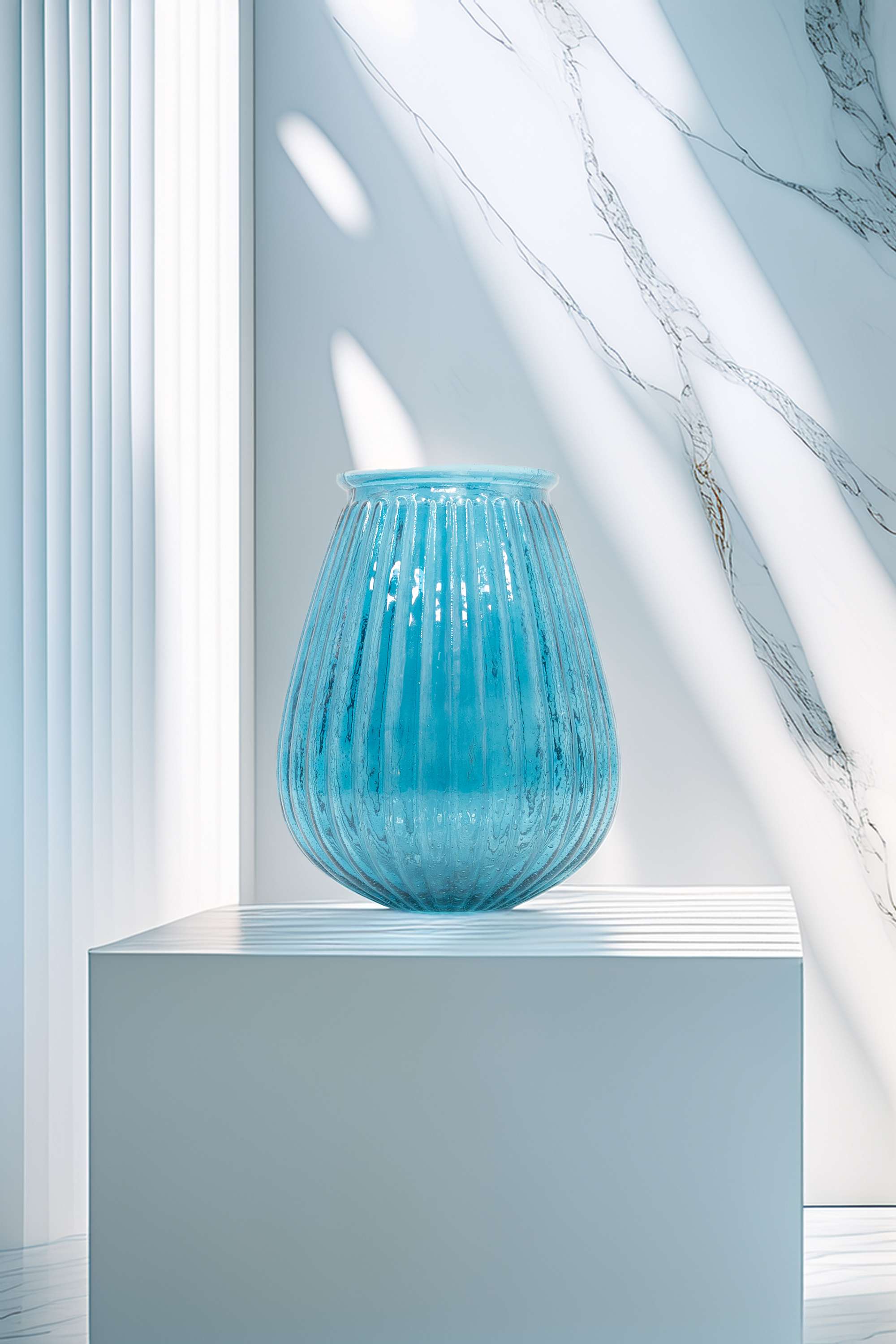 Global-Indian-Nora-Glass-Rib-Candle-Holder-Vase-Blue-25Cm