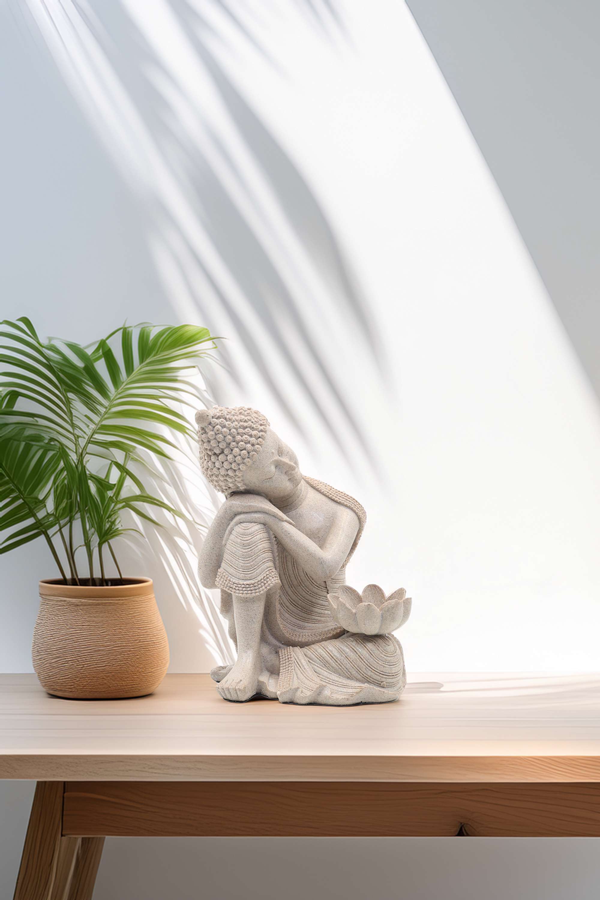 Zenith-Polyresin-Stone-Finsih-Buddha-Lotus-Tlight-Stand-24-cm