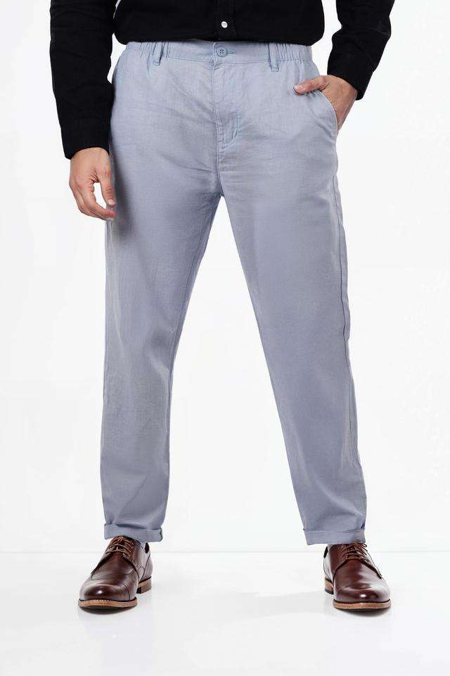 Solid-Linen-Blend-Straight-Fit-Men-s-Casual-Trousers