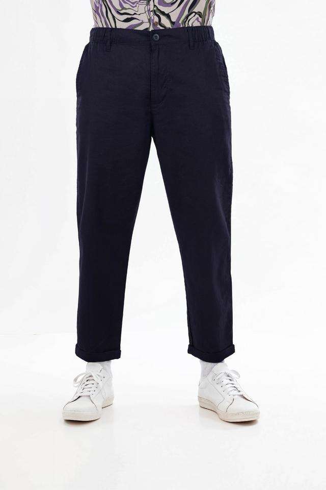 Solid-Linen-Blend-Straight-Fit-Men-s-Casual-Trousers