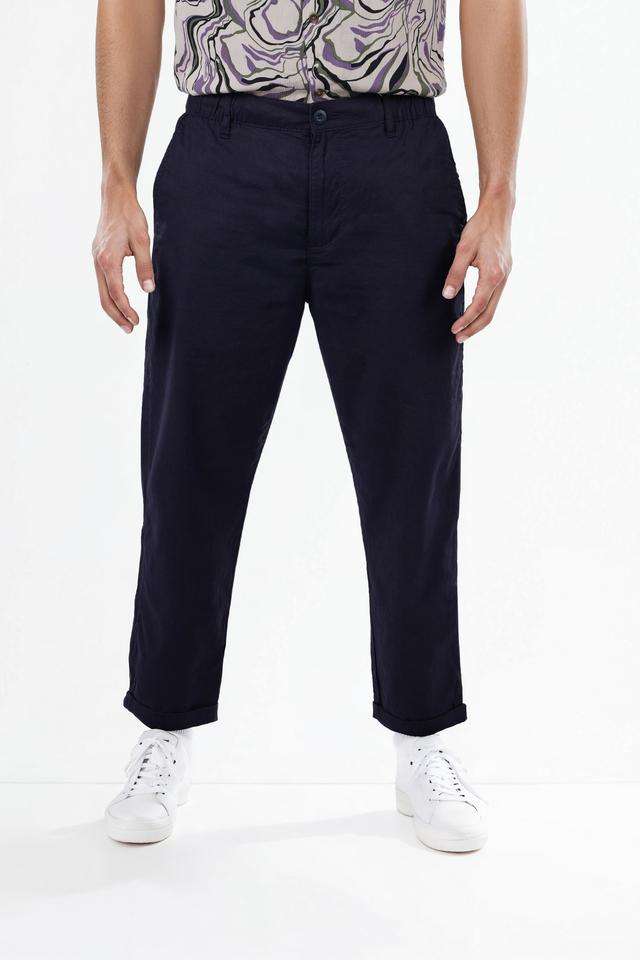 Solid-Linen-Blend-Straight-Fit-Men-s-Casual-Trousers