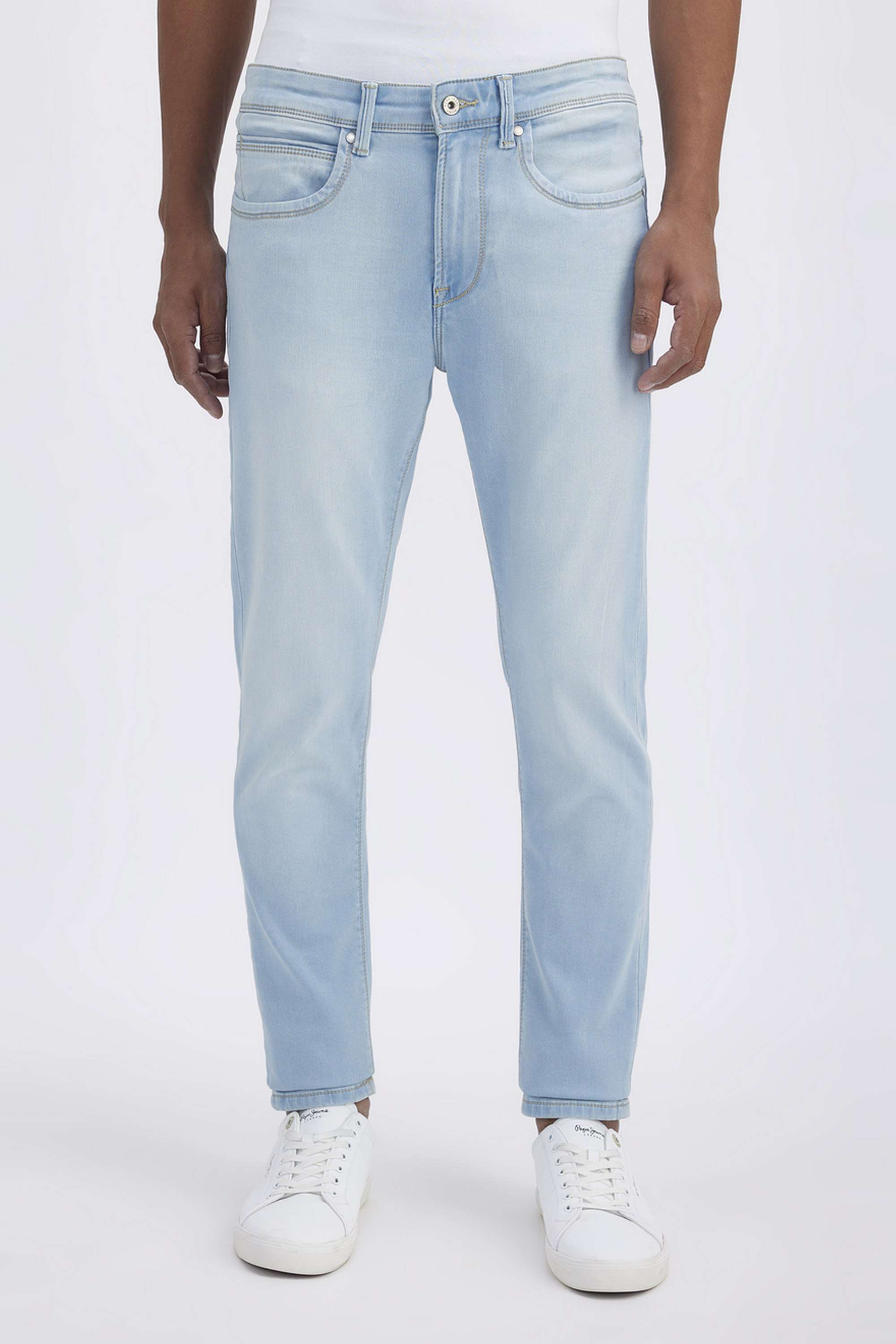 Light-Wash-Polyester-Cotton-Skinny-Fit-Men-s-Jeans