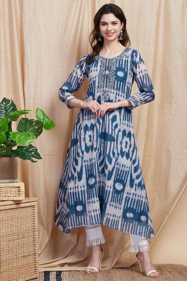 Printed-Cotton-Round-Neck-Women-s-Casual-Wear-Kurta