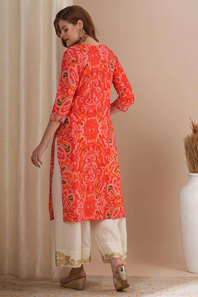 Printed-Cotton-Round-Neck-Women-s-Casual-Wear-Kurta