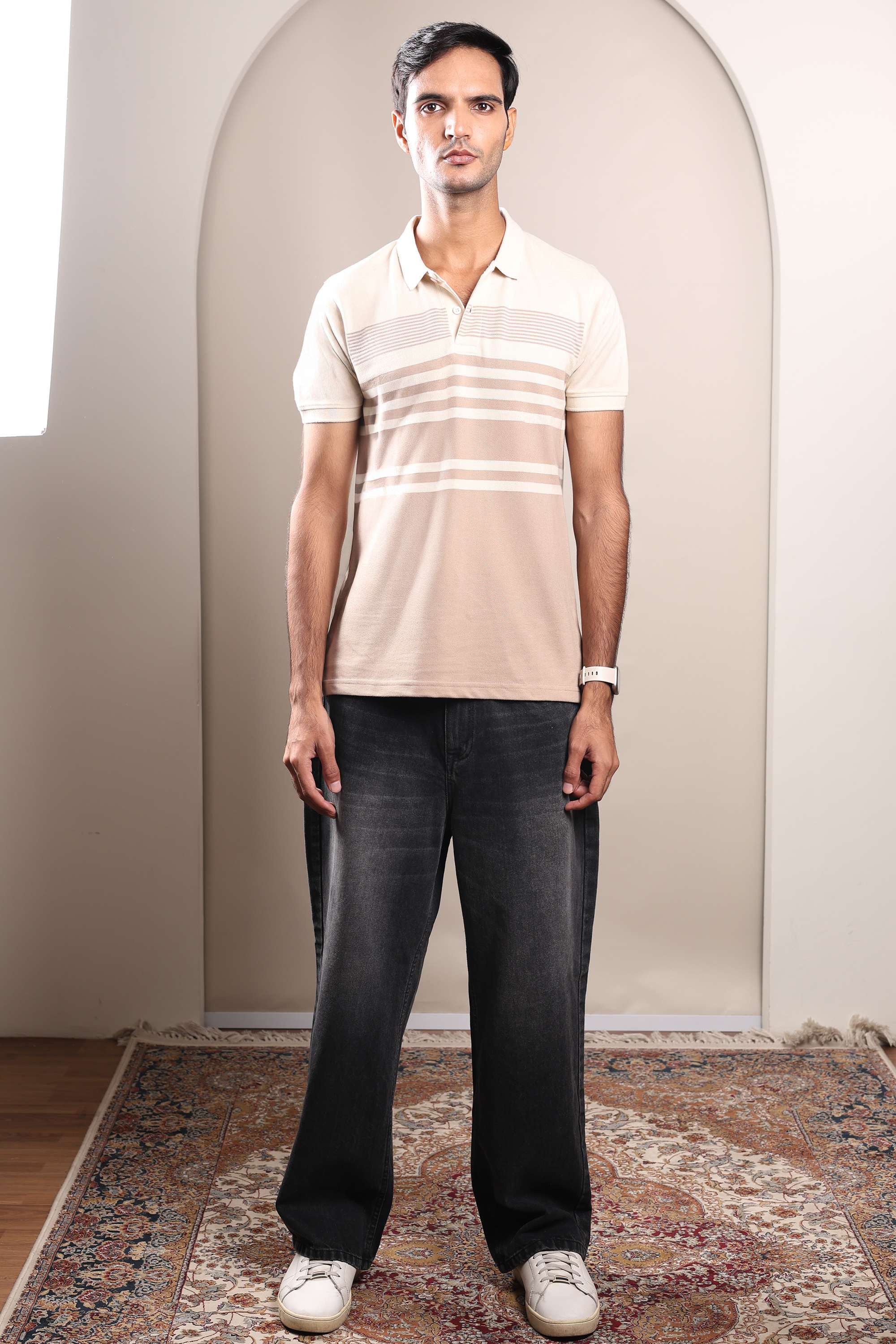 Stripes-Blended-Fabric-Polo-Men-s-T-Shirt