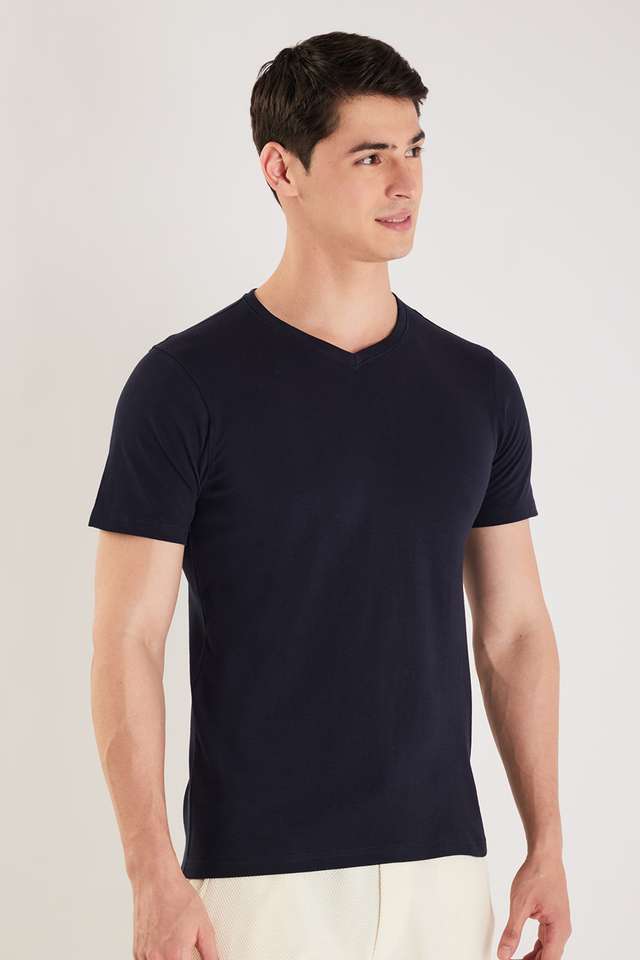 Solid-Blended-Fabric-V-Neck-Men-s-T-Shirt