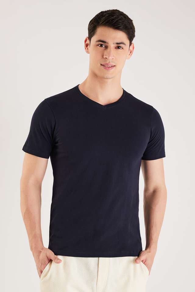 Solid-Blended-Fabric-V-Neck-Men-s-T-Shirt