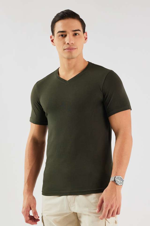 Solid-Blended-Fabric-V-Neck-Men-s-T-Shirt