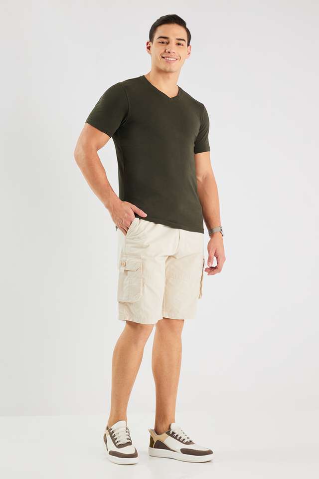 Solid-Blended-Fabric-V-Neck-Men-s-T-Shirt