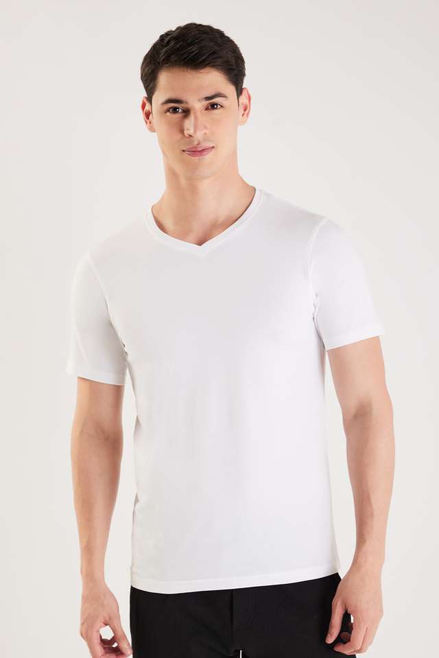 Solid-Blended-Fabric-V-Neck-Men-s-T-Shirt