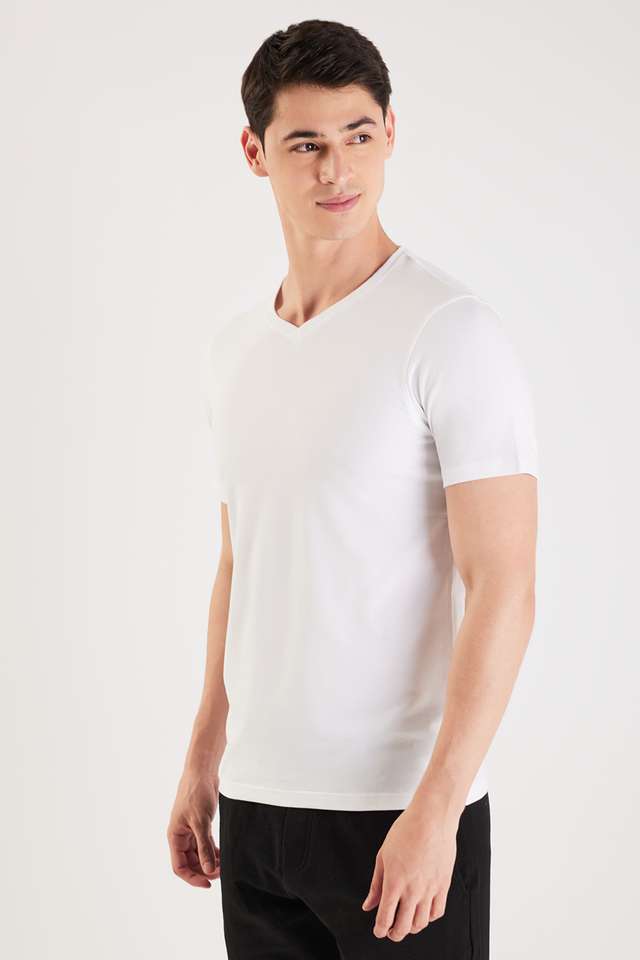 Solid-Blended-Fabric-V-Neck-Men-s-T-Shirt