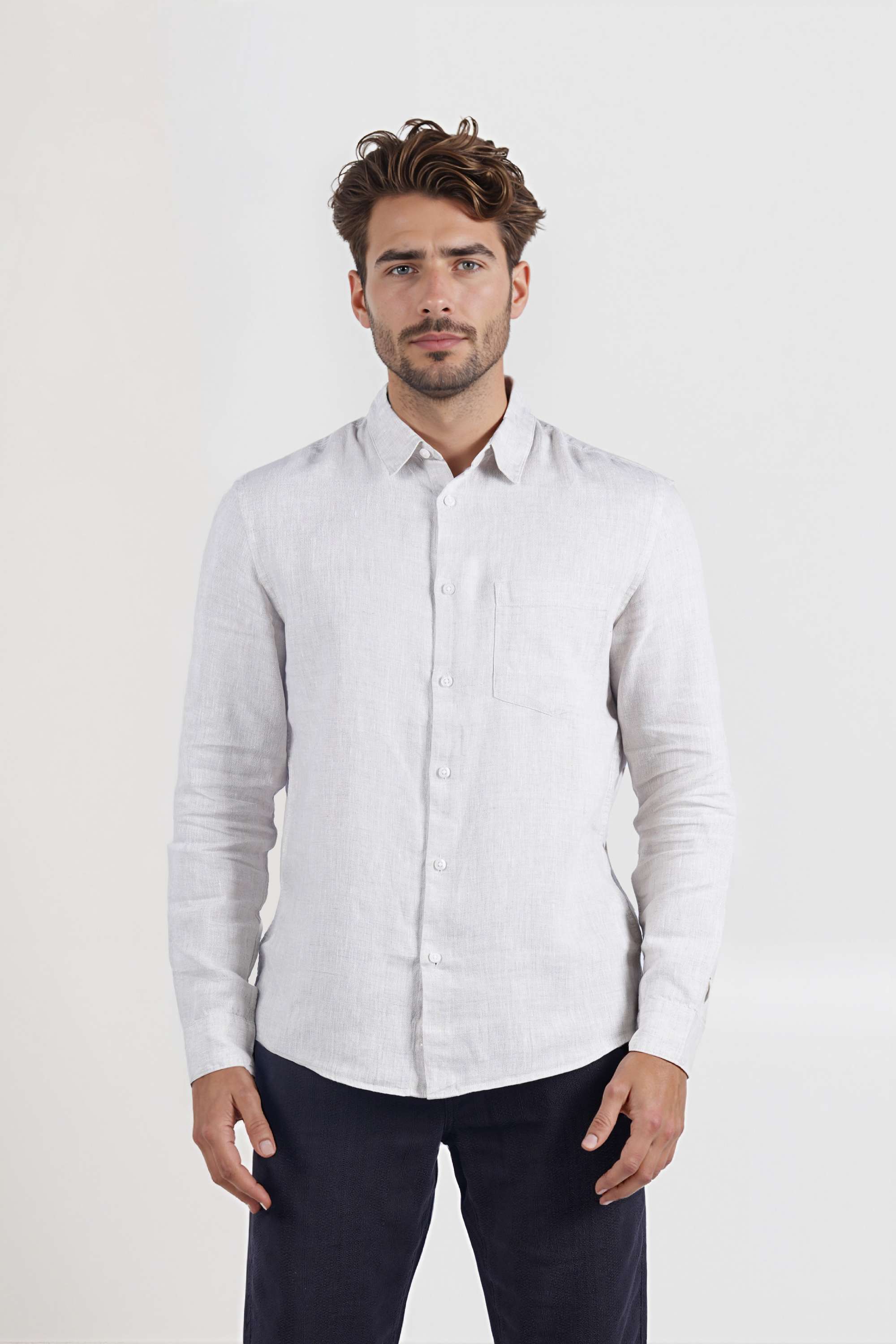 Solid-Linen-Regular-Fit-Men-s-Casual-Wear-Shirt