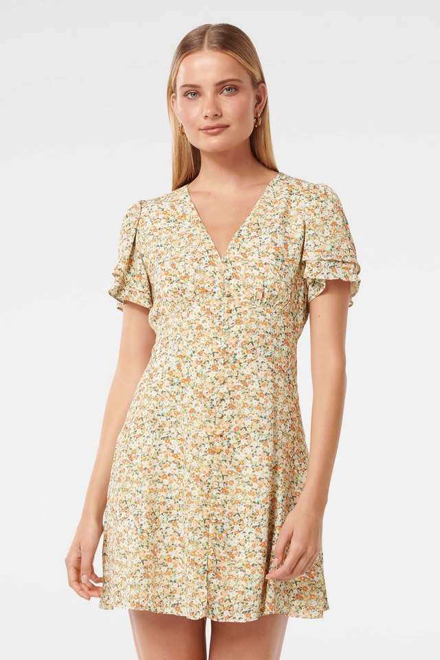 Floral-Viscose-V-Neck-Women-s-Mini-Dress