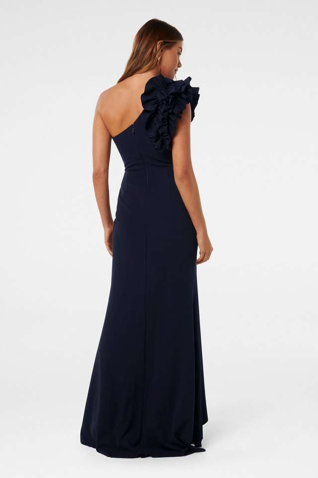 Buy Forever New Navy Solid Asymmetric Polyester Women's Full Length Dress |  Shoppers Stop