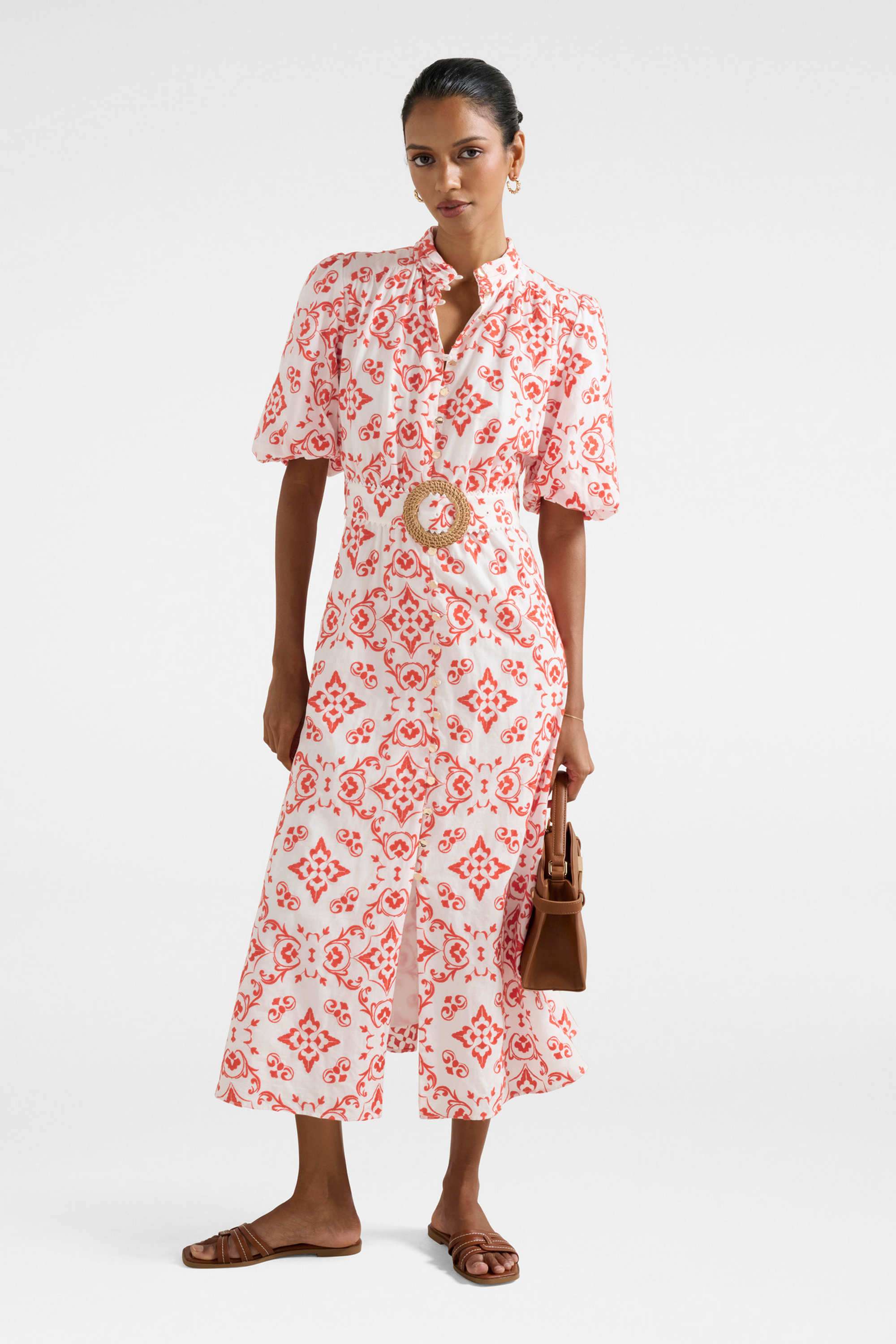 Printed-Collared-Blended-Fabric-Women-s-Dress