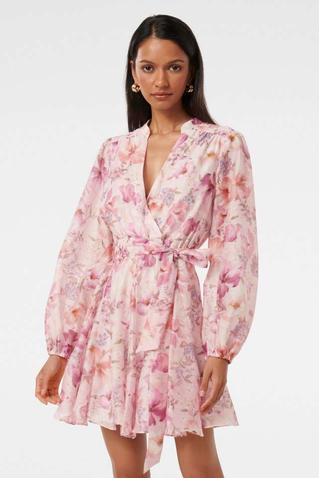 Floral-Lyocell-Mandarin-Collar-Womens-Party-Wear-Dress